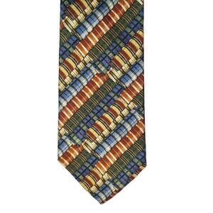 BOSS Hugo Boss Tie 100% Silk Tie Made In Italy 58"x4" Rust Green Blue EUC